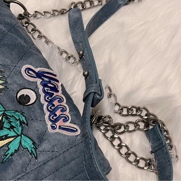 Steve Madden Vintage Denim Chain Bag with Patches Chanel Vibes - Picture 11 of 13